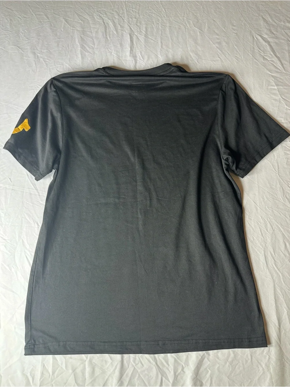 True Religion Black Short Sleeve Tee with Yellow Sleeve Logo